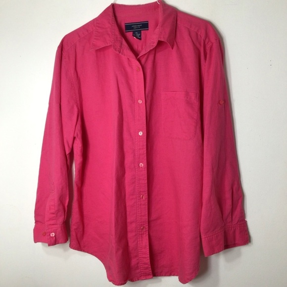 Jones wear blouse button up top women xl linen cotton pink coastal spring - Picture 1 of 9